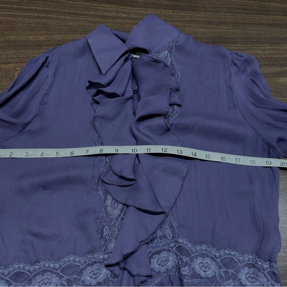 Vintage Purple Lace Ruffle Button Up Top with Bell Sleeves Size Small - Picture 7 of 7